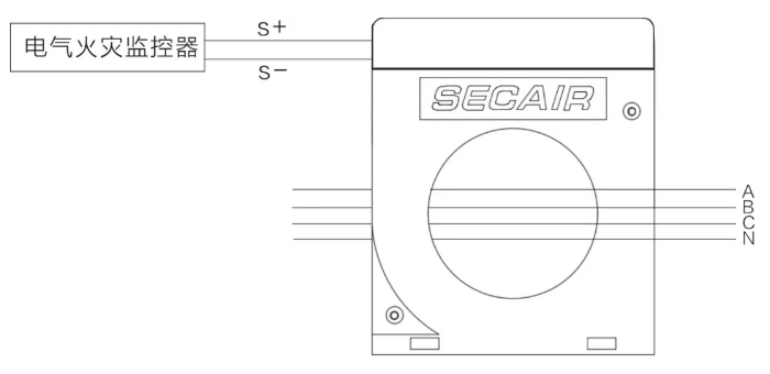 J-SCM41(160)剩余電流式<a href=http://www.gzgz.net.cn/dianqihuozai/ target=_blank class=infotextkey>電氣火災(zāi)監(jiān)控</a>探測器接線圖